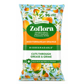 Вологі антибактеріальні серветки Zoflora Mediterranean Orange, 96 шт.